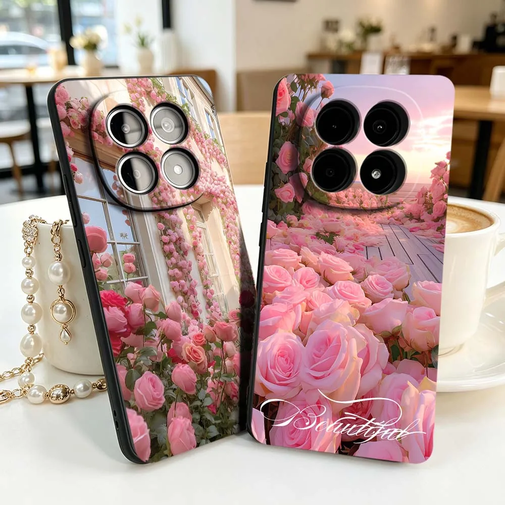 

Pink Rose Window Wall Phone Case For Xiaomi Redmi Note 15 14 13 13R 12R 12 12S 11 11S Pro Plus 4G 5G Black Soft Cover