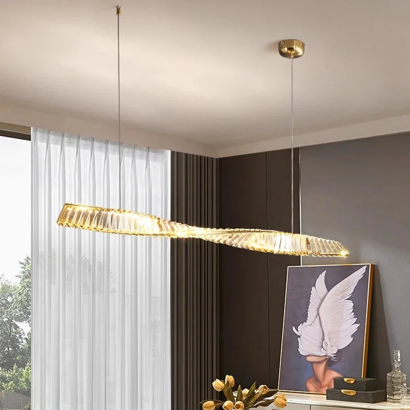 

Modern Home Decor Long Strip Crystal Chandelier for Kitchen Island Dining Table Living Room Hanging Lamp Indoor Lighting Fixture