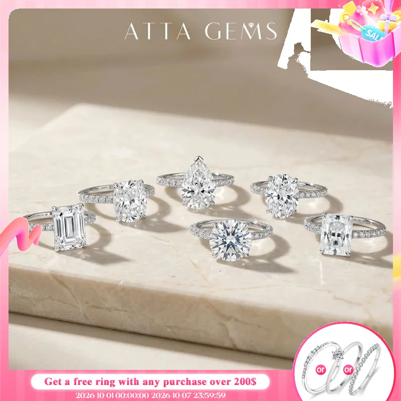 Kolekcja pierścionków z moissanitem ATTAGEMS, owalne, szmaragdowe, okrągłe, księżniczka, markiza, obrączka z halo, srebro próby S925, biżuteria ślubna dla kobiet