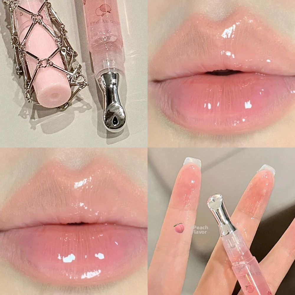 New Fruit Flavor Mirror Lip Gloss Hydrating Long Lasting Peach Lip Oil Primer Water Clear Non-stick Cup Lip Balm Women