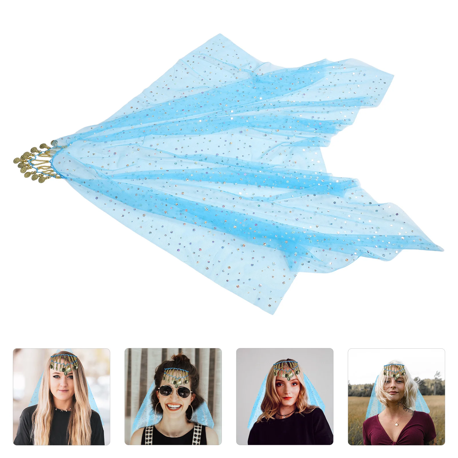 

1Set Belly Dancer Head Scarf Set Delicate Polyester Headdress Lightweight Dance Accessory Indian Style Stage Performance
