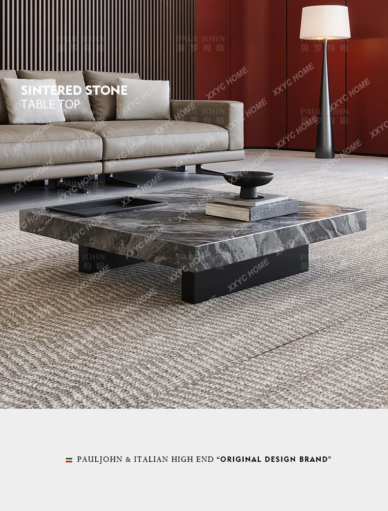 LNatural Marble Square Coffee Table Flat Layer Living Room Home Tea Table