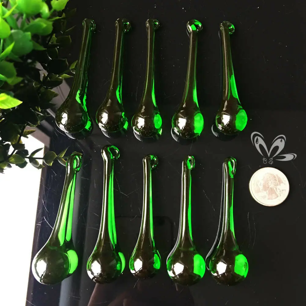 2PC Emerald Green Brushed Water Droplet Crystal Pendant Faceted Prism Hotel Ceilings Chandelier Parts Sun Catcher Streamer Decor