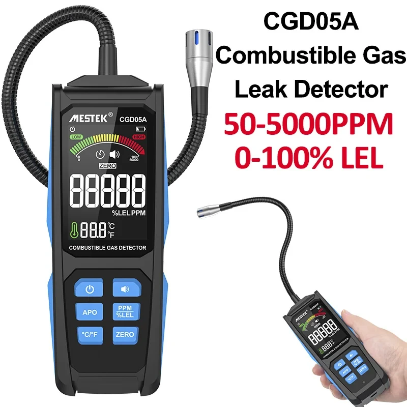 Combustible Gas Detector Color Screen Type-C Charging Flammable Natural Gas Tester Sound Vibration Alarm LPG Alcohol Analyzer