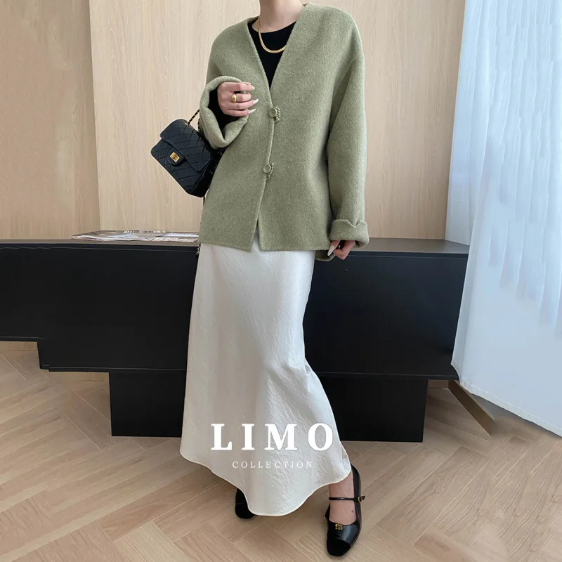 

LIMO женское двустороннее шерстяное пальто, элегантный Тренч средней длины на осень-зиму, толстый теплый полиэстер, смесь шерсти, офисная работа