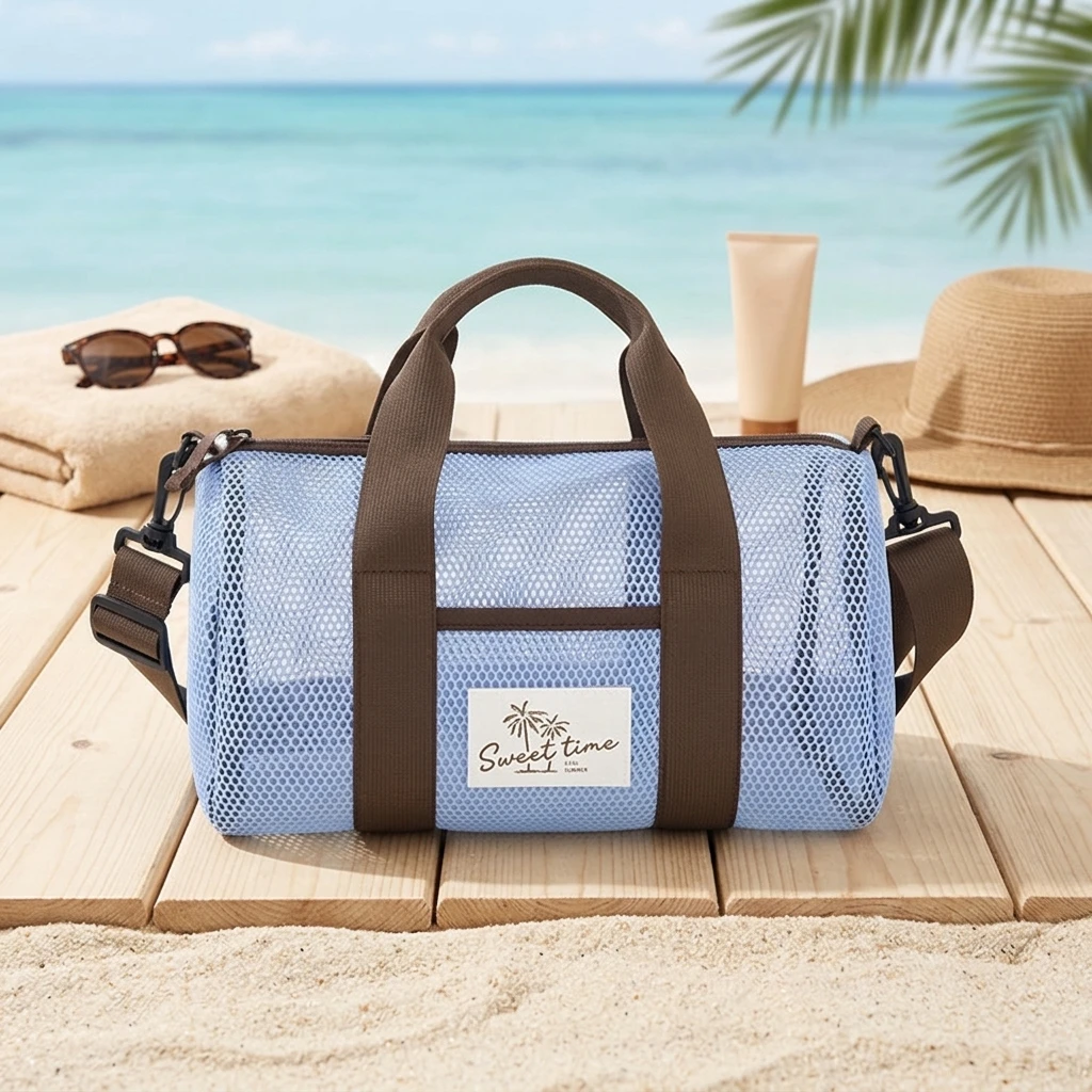 Vacation Beach Bag Waterproof Mesh Tote with Shoe Compartment for Swimming Pool Gym Travel Large Capacity Shoulder Bag