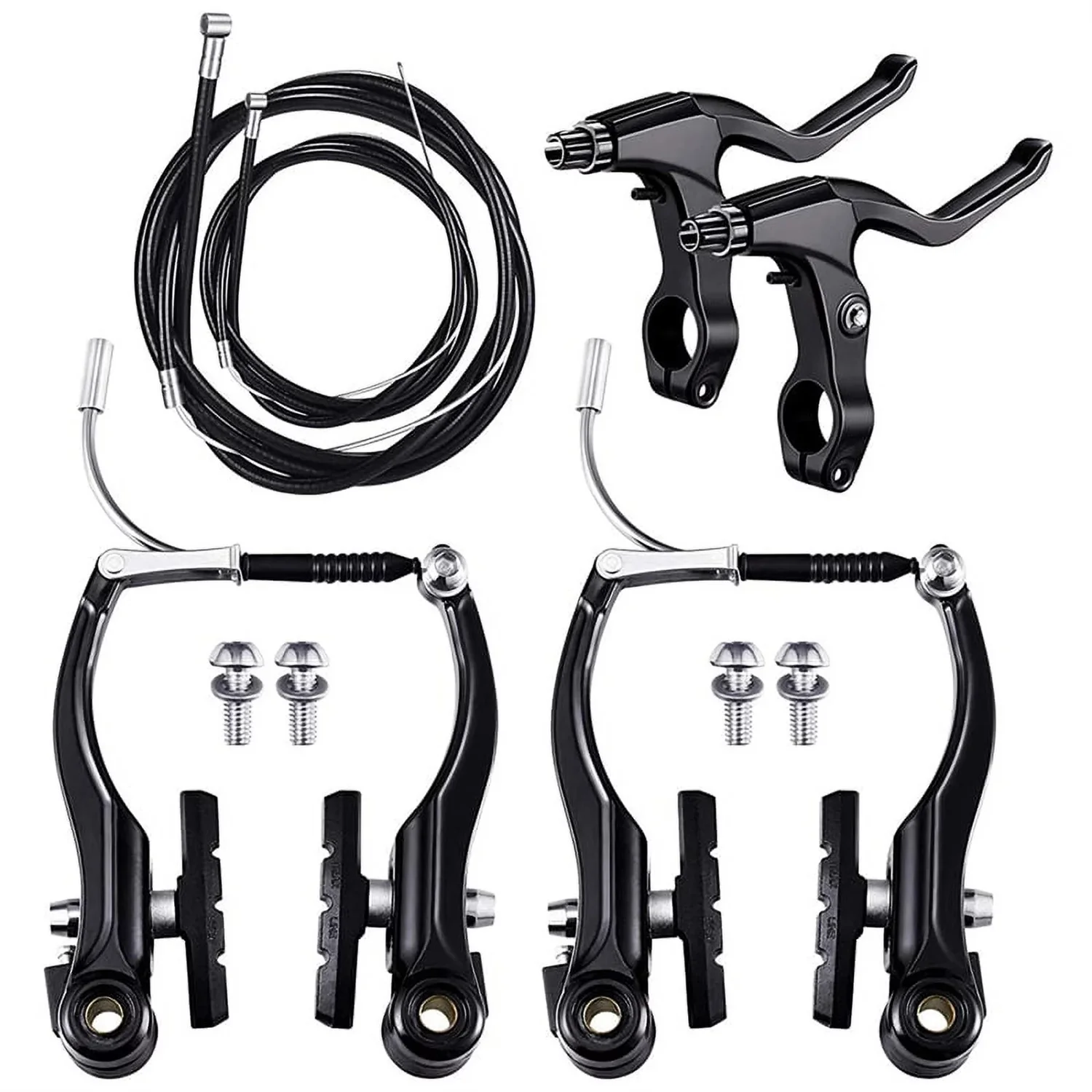 

Bicycle Mountain Bike Set, V Brake + Outer Cables + Lever + Front&Rear Bike Brake Accessories, Aluminium Alloy Material, Color