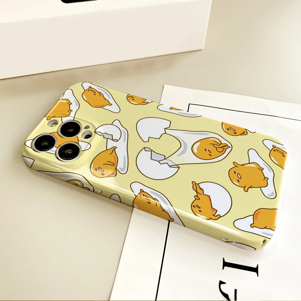 MINISO Cute Cartoon G-Gudetama Case For IPhone 16 15 14 13 12 11 Plus Pro Max Mini All-inclusive Glossy Hard Cover Film Shell