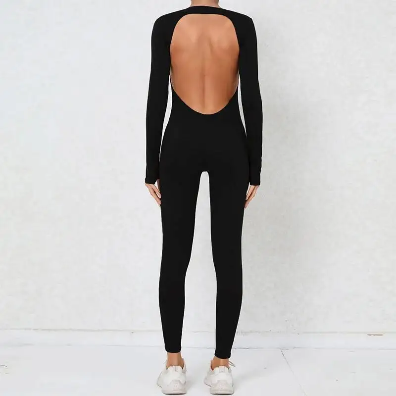 

Long Sleeves One Piece Suit Female Jumpsuit Quick Dry Yoga Clothing Workout Bodysuits Backless Sports Rompers Women