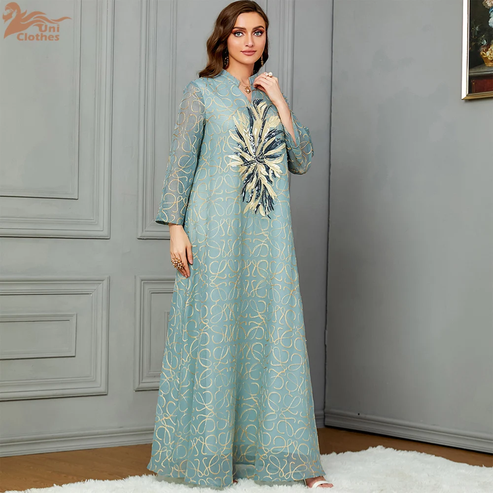 Uni Muslim Dress for Women Jalabiya Abaya Sequins Mujer Vestidos Ramadan Long Dresses Woman Robe Moroccan Caftan Vestidos 