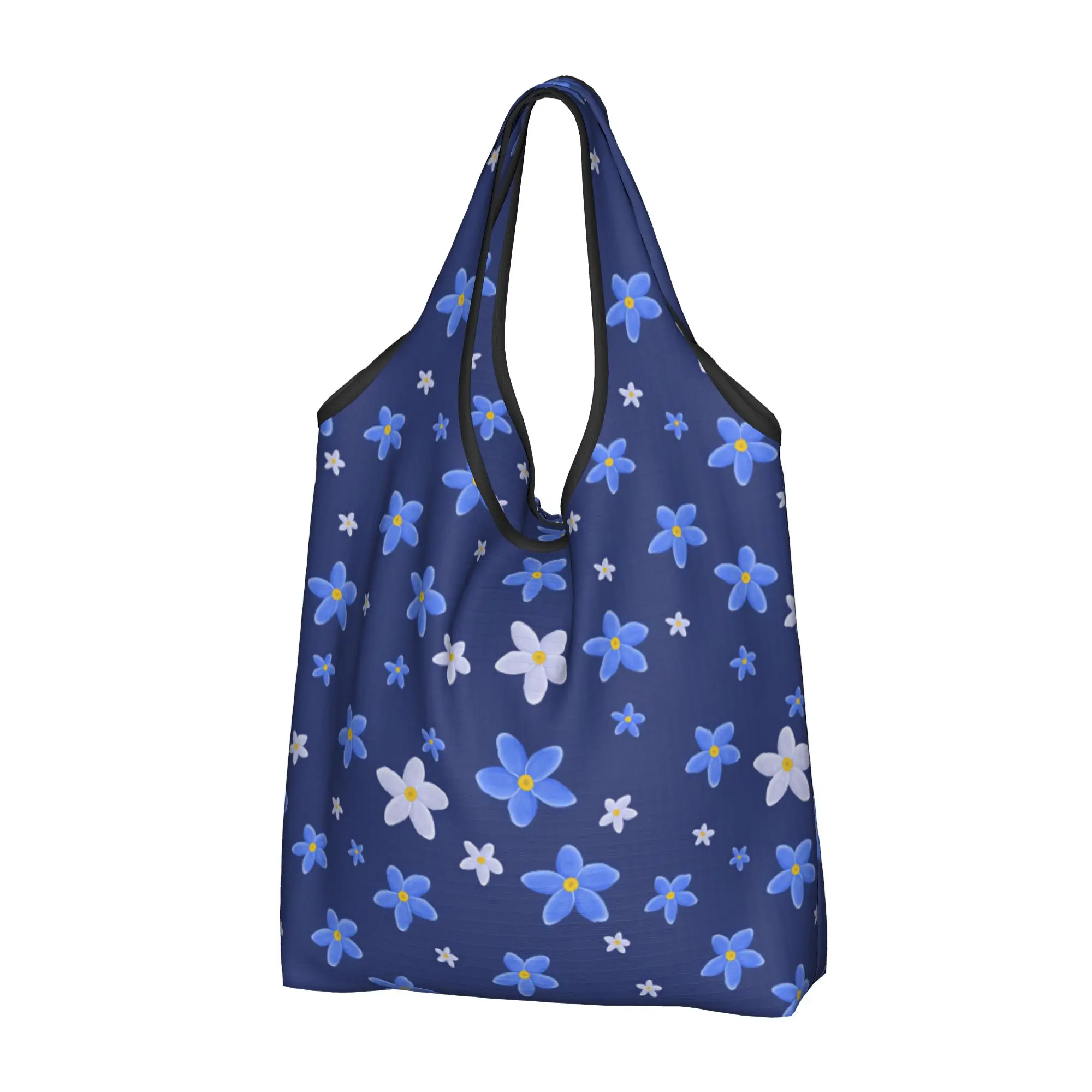 Forget Me Not Purple Flowers Grocery Tote Shopping Bag Women Kawaii Seamless Floral Pattern Shopper Shoulder Bag  Handbag