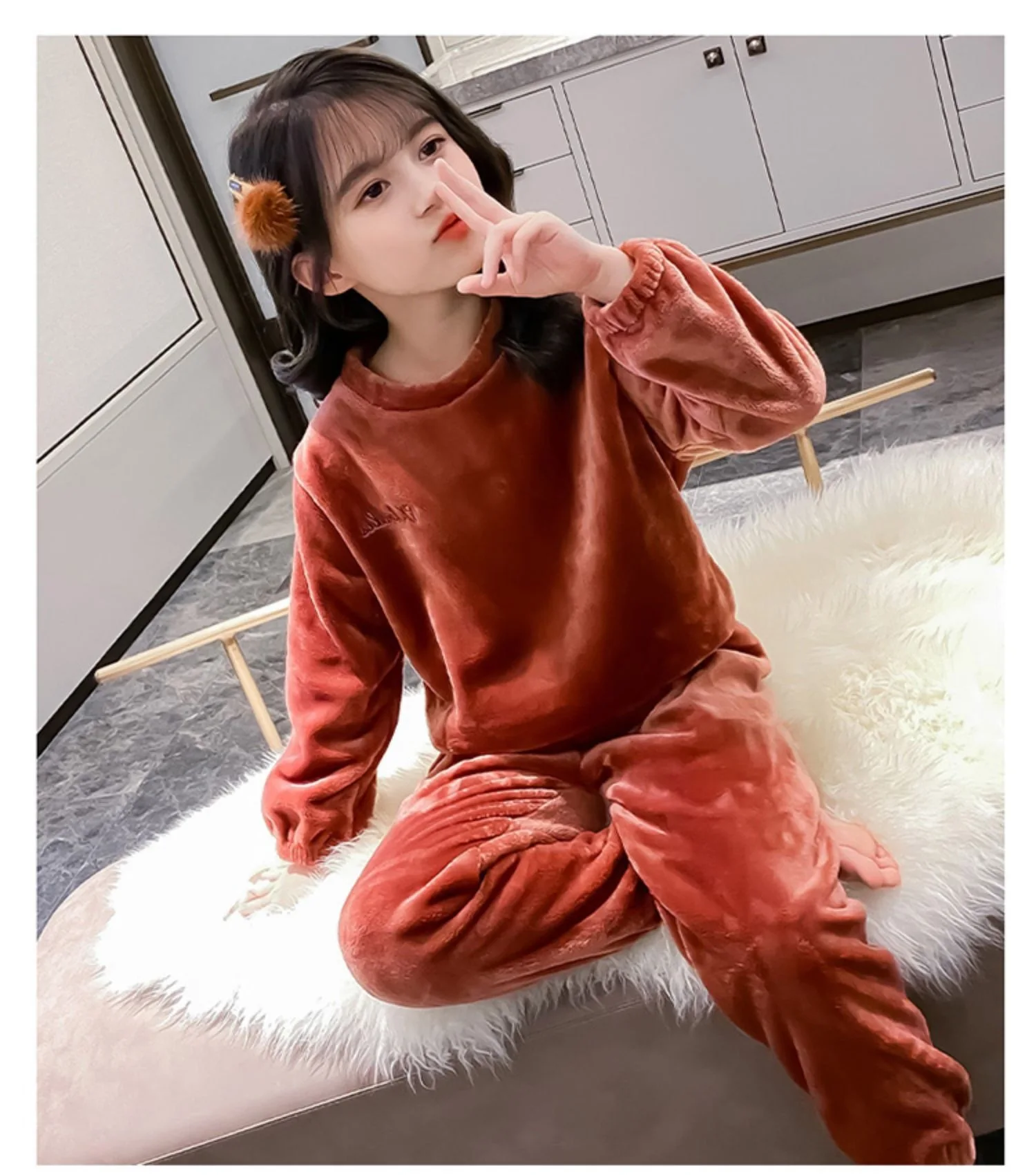 Baby Herbst-Winter Fleece-Pyjama-Set für Jungen und Mädchen, Langarm-Oberteil und Hose, Warme Homewear, Weiche Kinder-Loungewear, Locker Sitzend, Lässig – Detail 13
