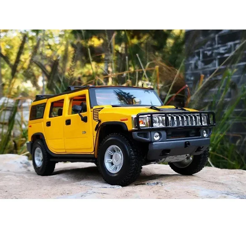 1/18 For Maisto Hummer H2 2003 Alloy Diecast CAR MODEL Mini Vehicle TOYS Boys gift Collection Black/Yellow Metal,Plastic,Rubber