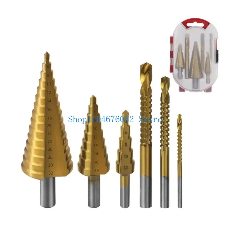 

652F 6Pcs High Strength Steel Step Drill Bits Multiple Material Drilling Tool Set