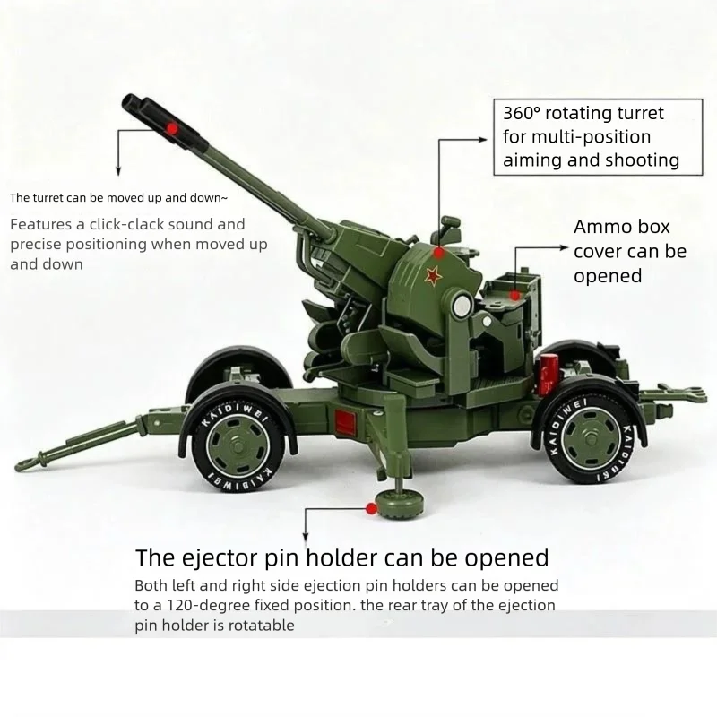 Military Wea-pon Rack Antiaircraft Gun Tank Model Simulation Alloy Cannon Gun Launcher DIY Assembly Model Multi-Joint Movable