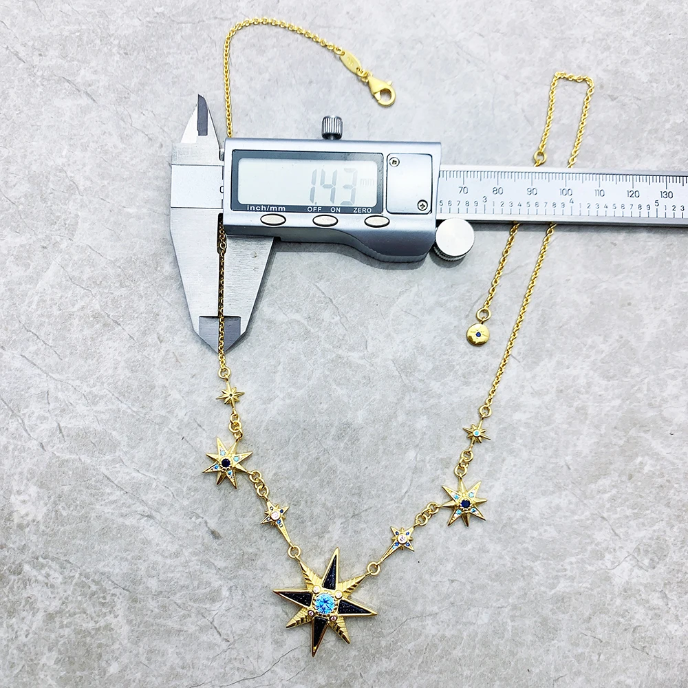 Royalty Stars Gold Link Chain Necklace Brand New Cosmic Fine Jewelry Europe 925 Stering Silver Vintage Gift For Women