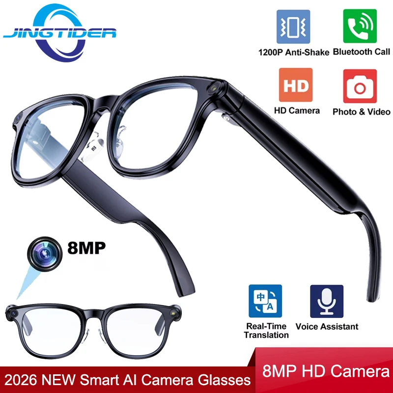 2026 A2C AI Smart Camera Glasses 8MP 1200P EIS Anti-Shake Video Record Bluetooth Call AI Translation Open Ear Speaker Eyeglasses