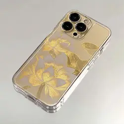 Golden water lily Soft TPU Phone Case For iPhone 16 15 14 13 12 11 Pro Max XR XS MAX 7 8 PLUS MINI Y2K Anti-dropShockproof Cover