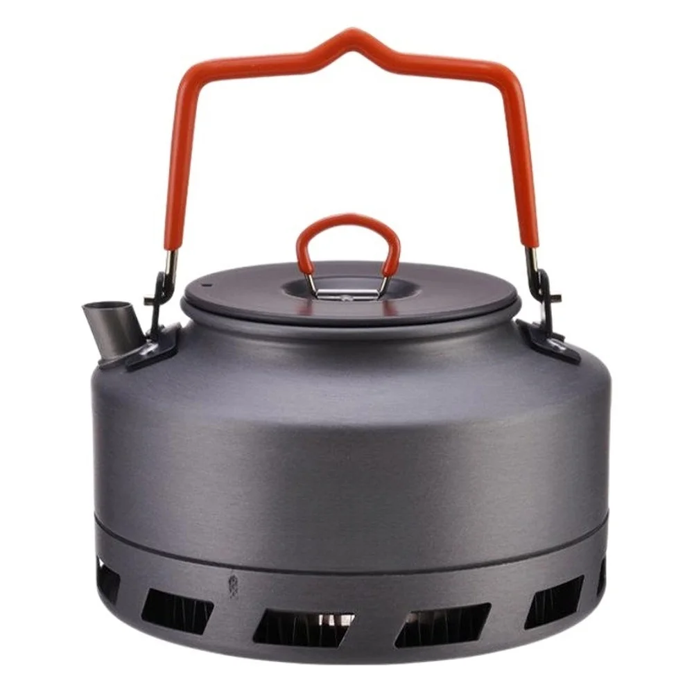 

Camping Portable Coffee Pot Aluminum Alloy with Heat Collector Foldable Handle Windproof Lightweight 1 1L 1 6L Capacity