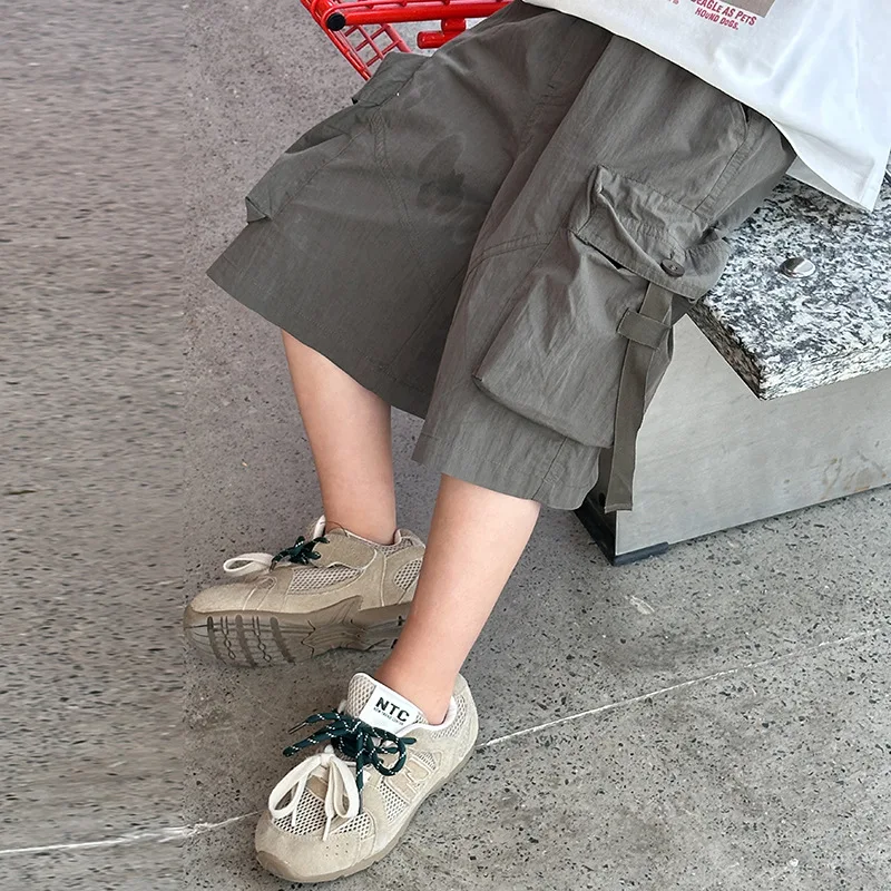 جديد وصول الاطفال الصبي الوردي البضائع السراويل مع جيوب 2025 الصيف الأطفال القطن سراويل قصيرة سن 5 6 7 8 9 10 11 12 13 14 سنة #5