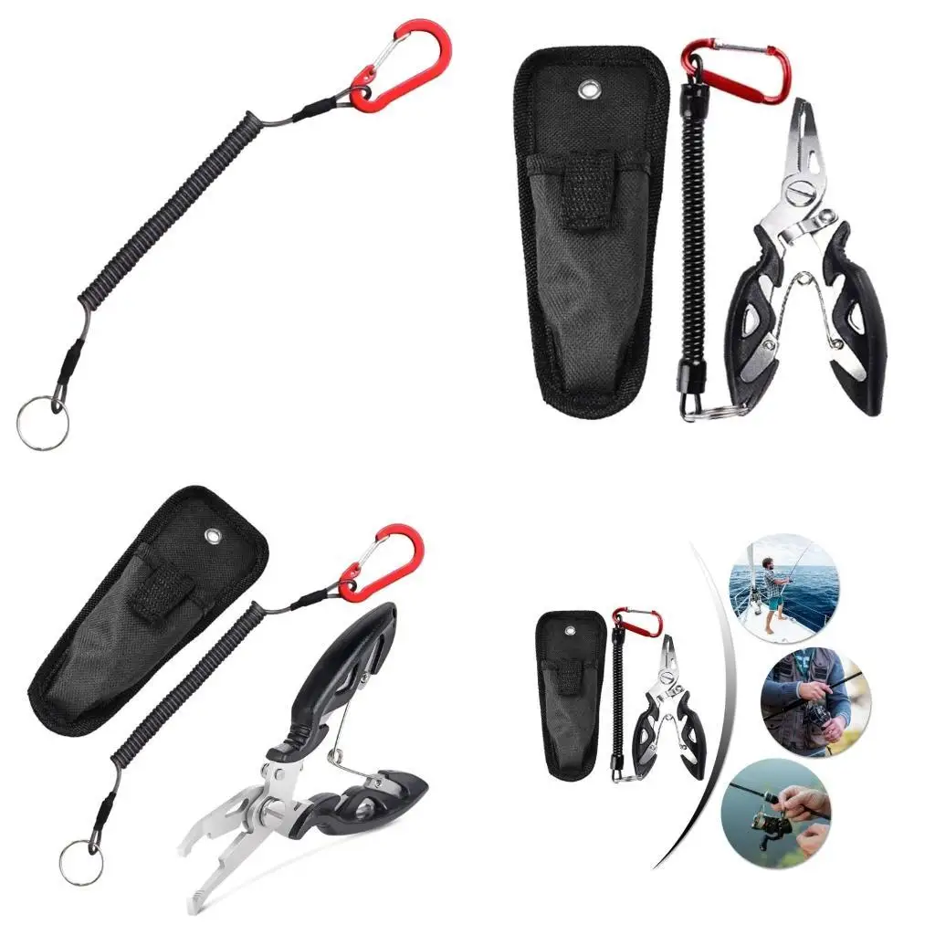 

652F Fishing Pliers Fish Gripper Fish Lip Gripper Line Cutter Hook Remover with Storage Bag and Lanyard Split Rings Pliers