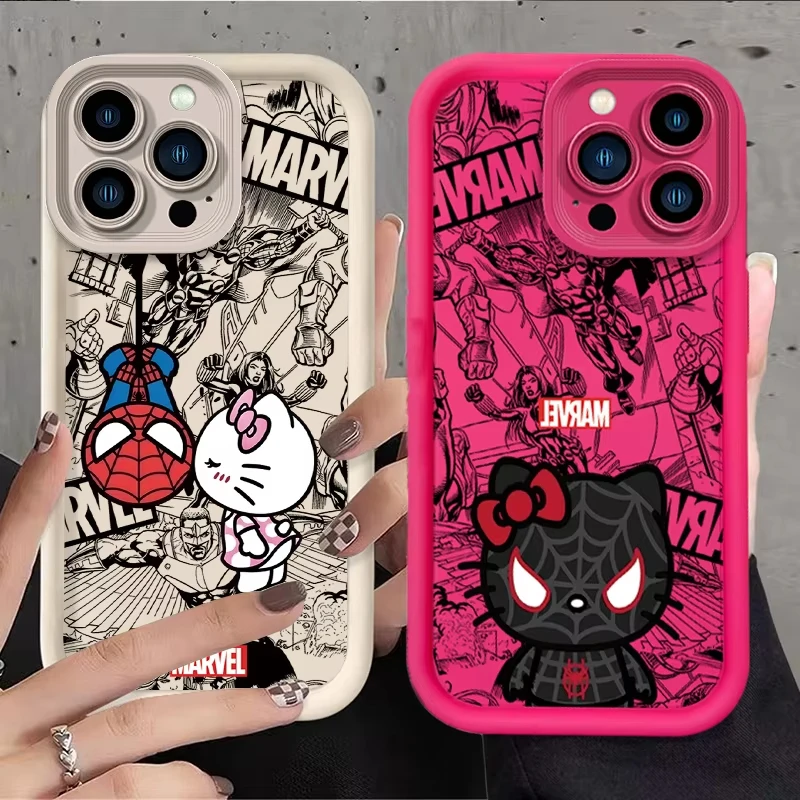 Marvel Spider Man Cat Liquid Silicone Phone Case For iPhone 16 15 Pro Max 14 13 12 11 X XS XR 7 8 16 Plus SE Soft Protect Cover