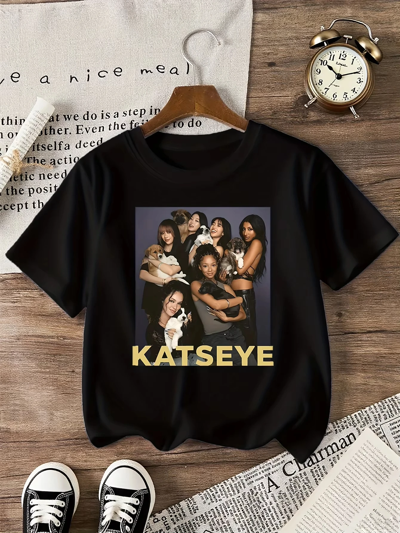 Girls' graphic T-shirt suitable for children featuring KATSEYE print design casual short sleeves crew neck T Shirt
