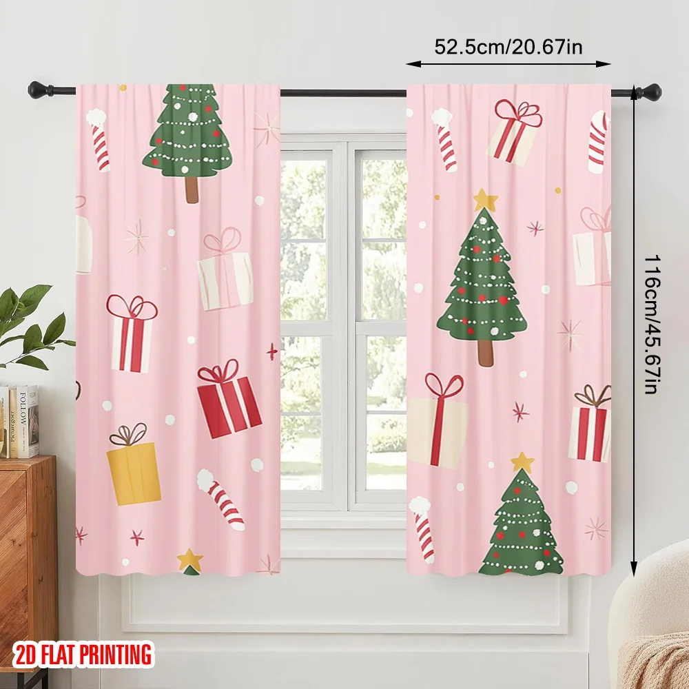 2 قطعة ، 2D طائرة الطباعة نمط الستائر شجرة عيد الميلاد الثلوج هدية البوليستر النسيج (بدون قضيب) عطلة Ldeal لغرفة النوم و #2