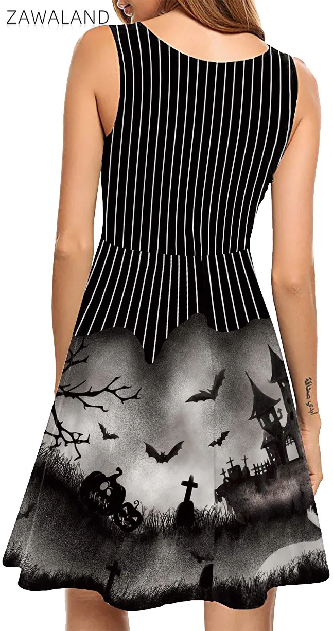 Castelo morcegos padrão cosplay vestidos mulher tiras pretas vestido sem mangas halloween palco desempenho traje adulto festa vestido de verão