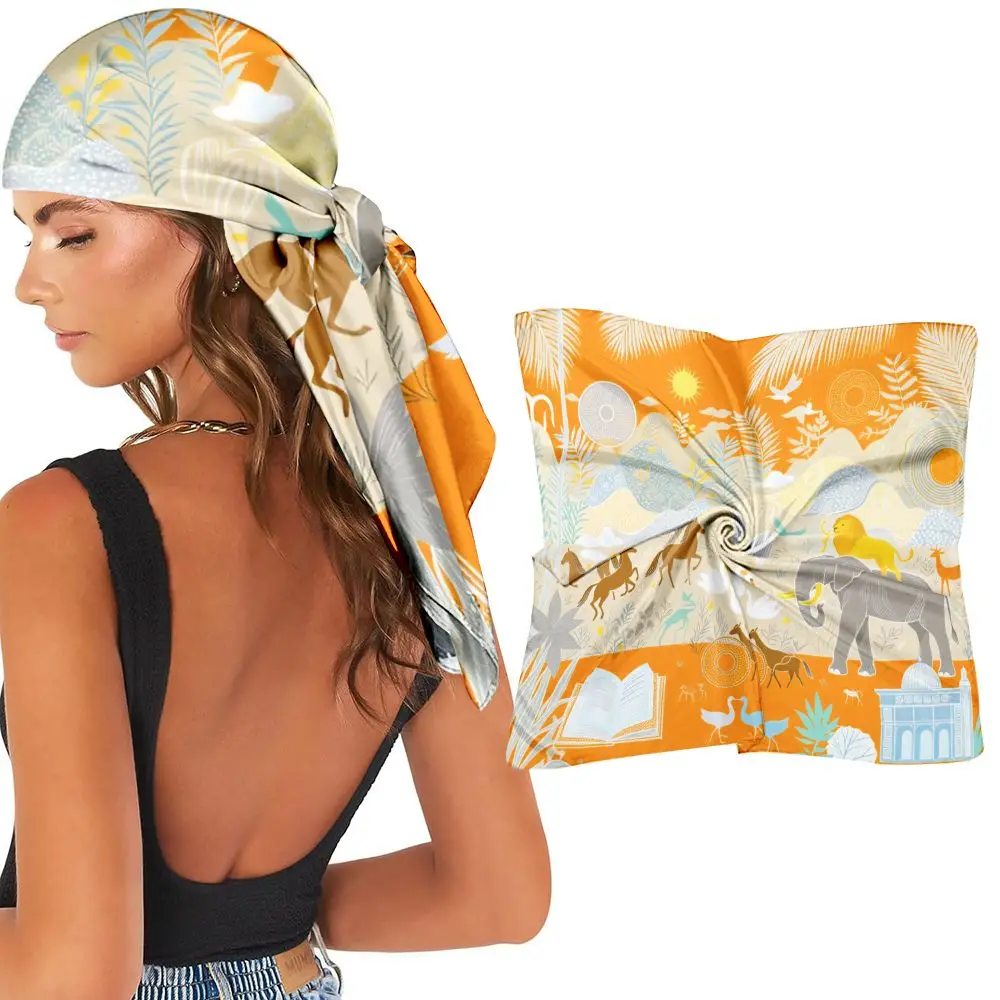 Vintage Rose Flower Pattern Silk Shawl 90 * 90cm Romantic Ladies Daily Travel Party Head Wrap Neck Scarf Bags Accessories