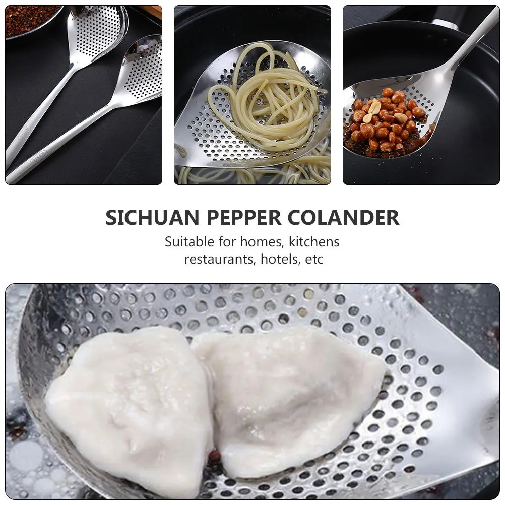 

1pc Stainless Steel Colander Scoop Slotted Spoon Kitchen Strainer Flat Bottom Lightweight Rust-Proof For Home Restaurant Use