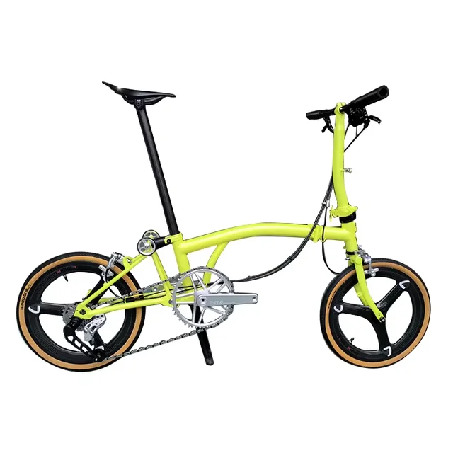 Titanium Tri Fold Bike 16 Inch, 7 Speed C Brake, Small Wheel Commuter Bicycle for Adults City Urban Riding Use