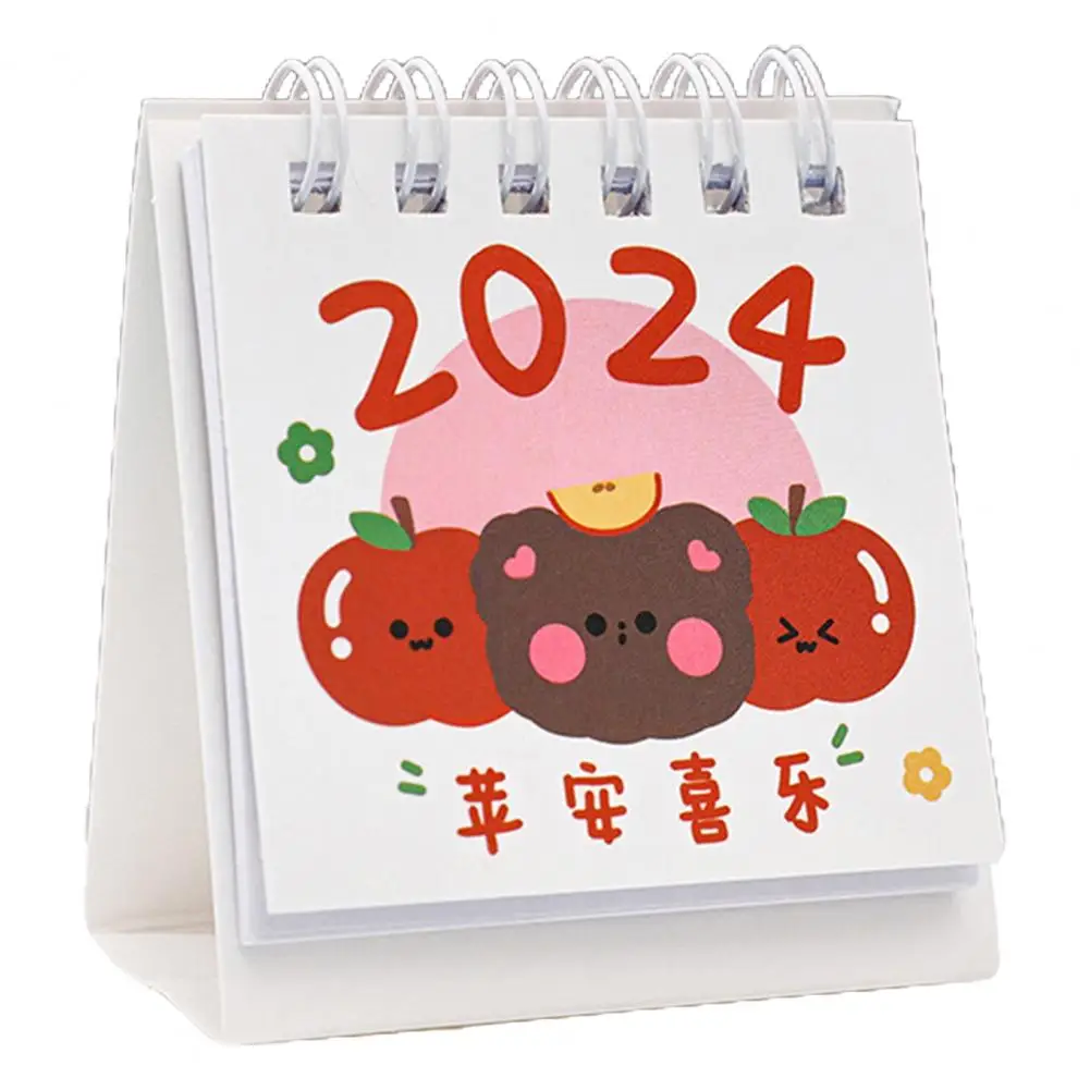 2Pcs 2024 Mini Desk Calendar Stylish Functional Daily Planner Cartoon Design Table Calendar for Home Office