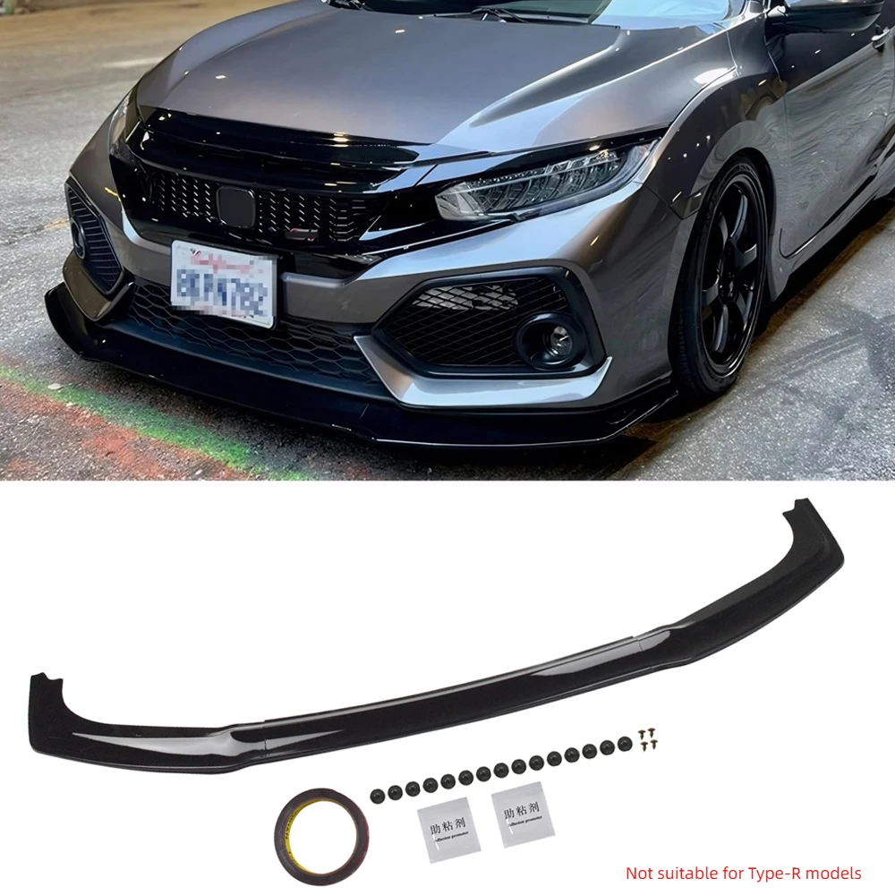 

For 17-2021 Honda Civic Si & Fk7 HATCHBACK Gloss Black FRONT BUMPER LIP Gr Style