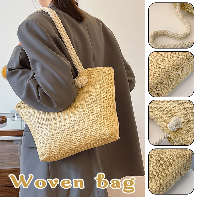 

Stylish Straw Tote Bag - Designer Women's Large Capacity Beach Bag for Summer, Bali-Inspired Casual Handbag Purse