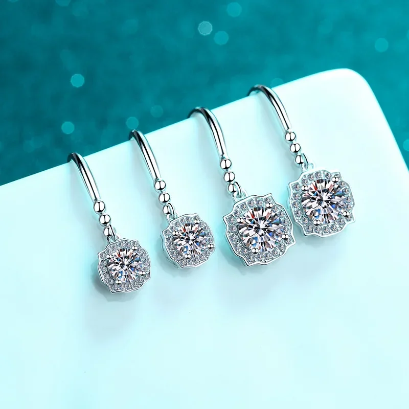 Luxury Platinum Drop Earrings for Women Pt950 Four Claws 1/2ct Moissanite Diamond Ear Hook Earrings Wedding Fine Jewelry Gift