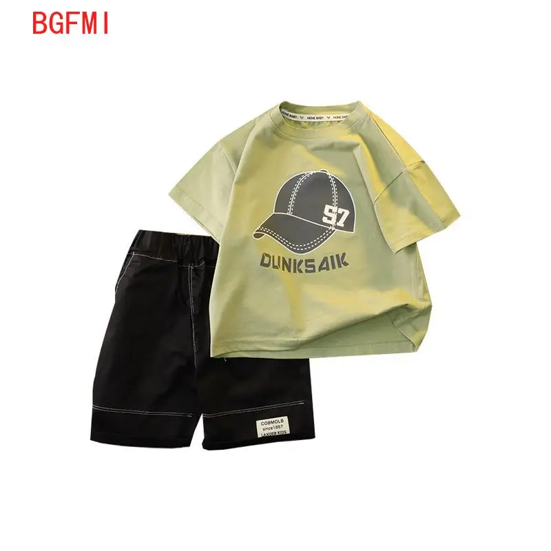 

Korean Summer Outerwear Kids Clothes Boys Short Sleeve T-Shirts + Shorts 2 Pieces Suit Children's Top and Bottom Clothes Set