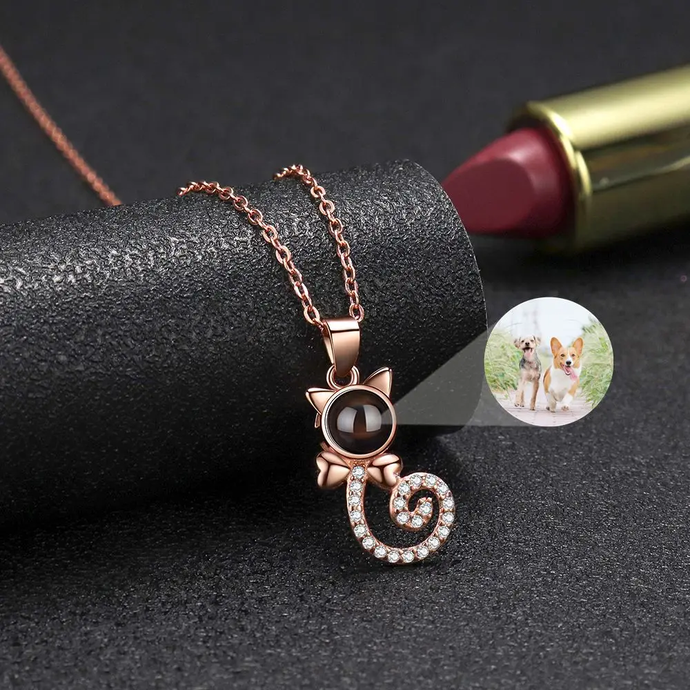 Projection Photo Customized Photo Necklace for Women Girl Personalized Animal Pendant Necklace Memory Jewelry Christmas Gift