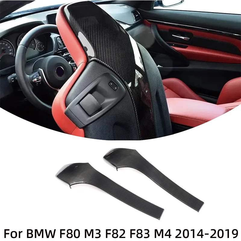For 2014 - 2020 BMW F80 M3 F82 F83 M4 Sedan Coupe Convertible Real Dry Carbon Fiber Seat Back Interior Decal Car Accessories