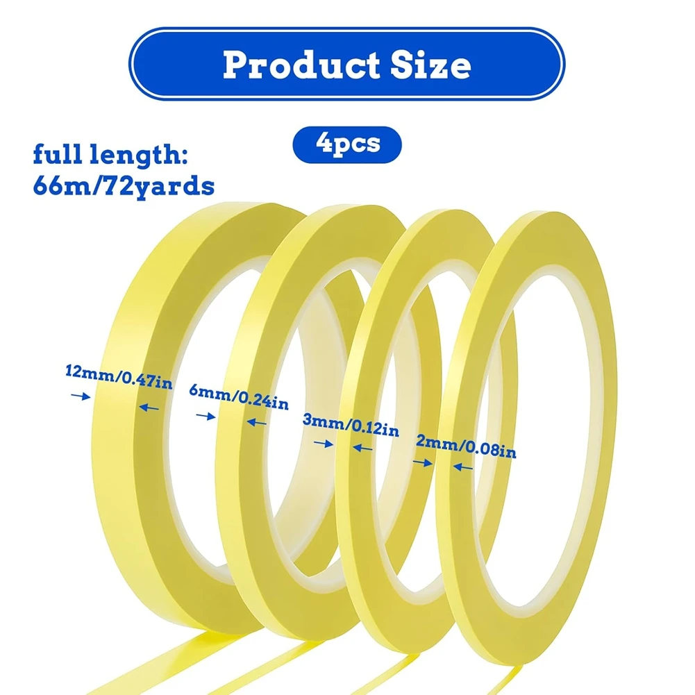 ABZV-Voor Automotive DIY Paint Art 4 Rollen Krijtstreep Tape Set Voor Auto 5/64, 1/8, 15/64, 1/2 Inch X 72 Yard Lange Masking Tapes