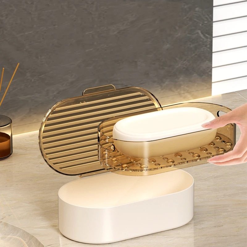 

Portable Household Bathroom Storage Soap Box Luxury Countertop Soap Rack Creative Soap Container with Lid for Draining Water