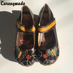 Careaymade-Folk style Head layer cowhide pure handmade Carved shoes,the retro art mori girl shoes,Women's casual Sandals,1510-23