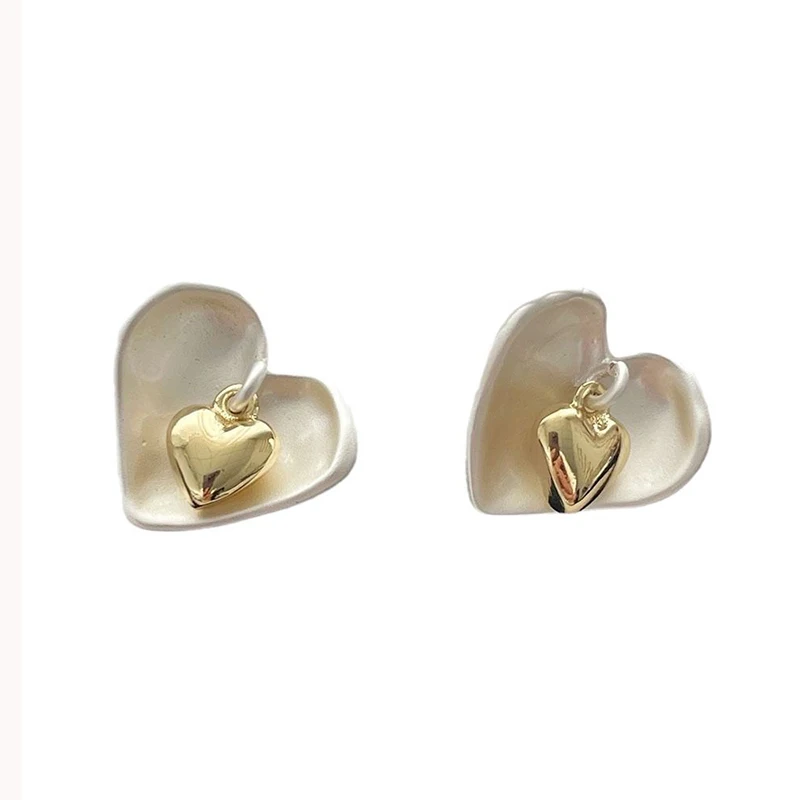 Foxanry Bicolor الحب القلب وأقراط للنساء فتاة الكورية العصرية الإبداعية مزاجه بسيط الحلو الذكرى مجوهرات هدية #2