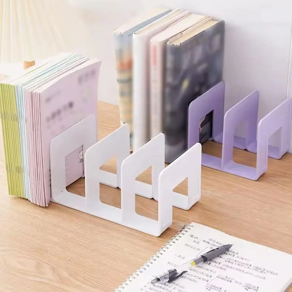 Book stand 4 Vertical Compartments Plastic File Sorter Rack Desk Bookend Storage Organizer Office Desktop File Organizer
