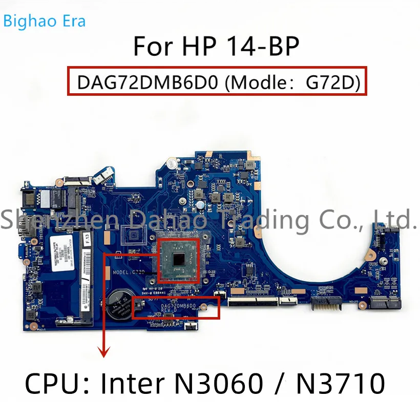 DAG72DMB6D0 For HP Pavilion 14-BP 14-BP001TU G72D Laptop Motherbard With Inter N3060 N3710 CPU 929565-001 929565-601 929564-601