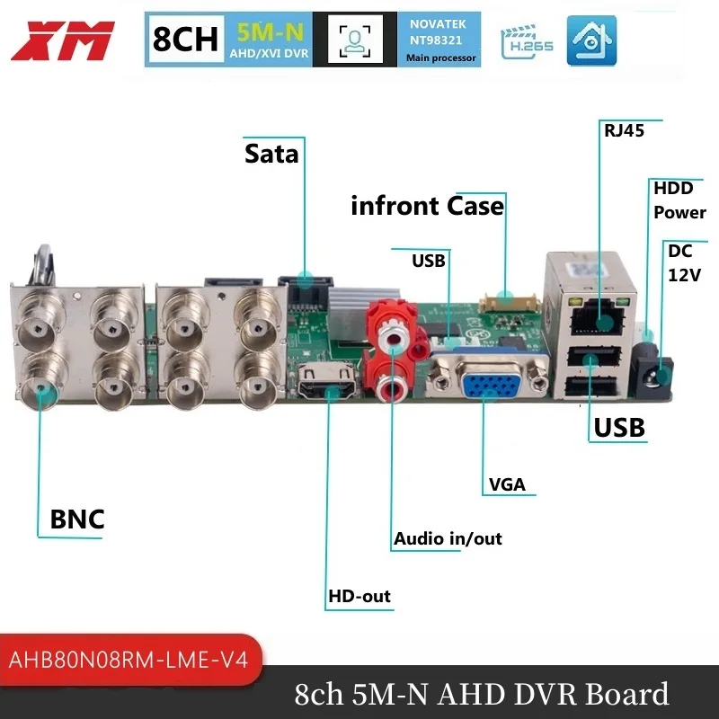 XM 6 in 1 H.265+ 8ch 5MP-N AHD DVR Board Surveillance Security Cctv Recorder 1080N for XVI Ahd TVI CVI CVBS Ip Cam Xmeye Onvif