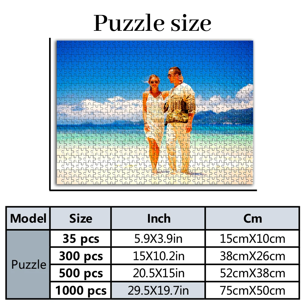 35/300/500/1000pcs Personalized Custom Photo Couple Beach Tourism Puzzle DIY Toy Decoration  Collectiable Gift Present Christmas