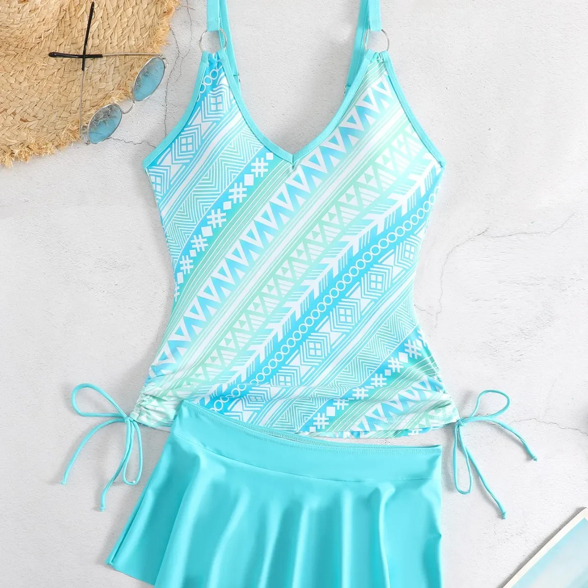 여성 수영복 두 조각은 Tankini 세트를 밀어 여름 섹시한 해변 착용 인쇄 Drawstring 수영복 인쇄 여성 수영복 스커트