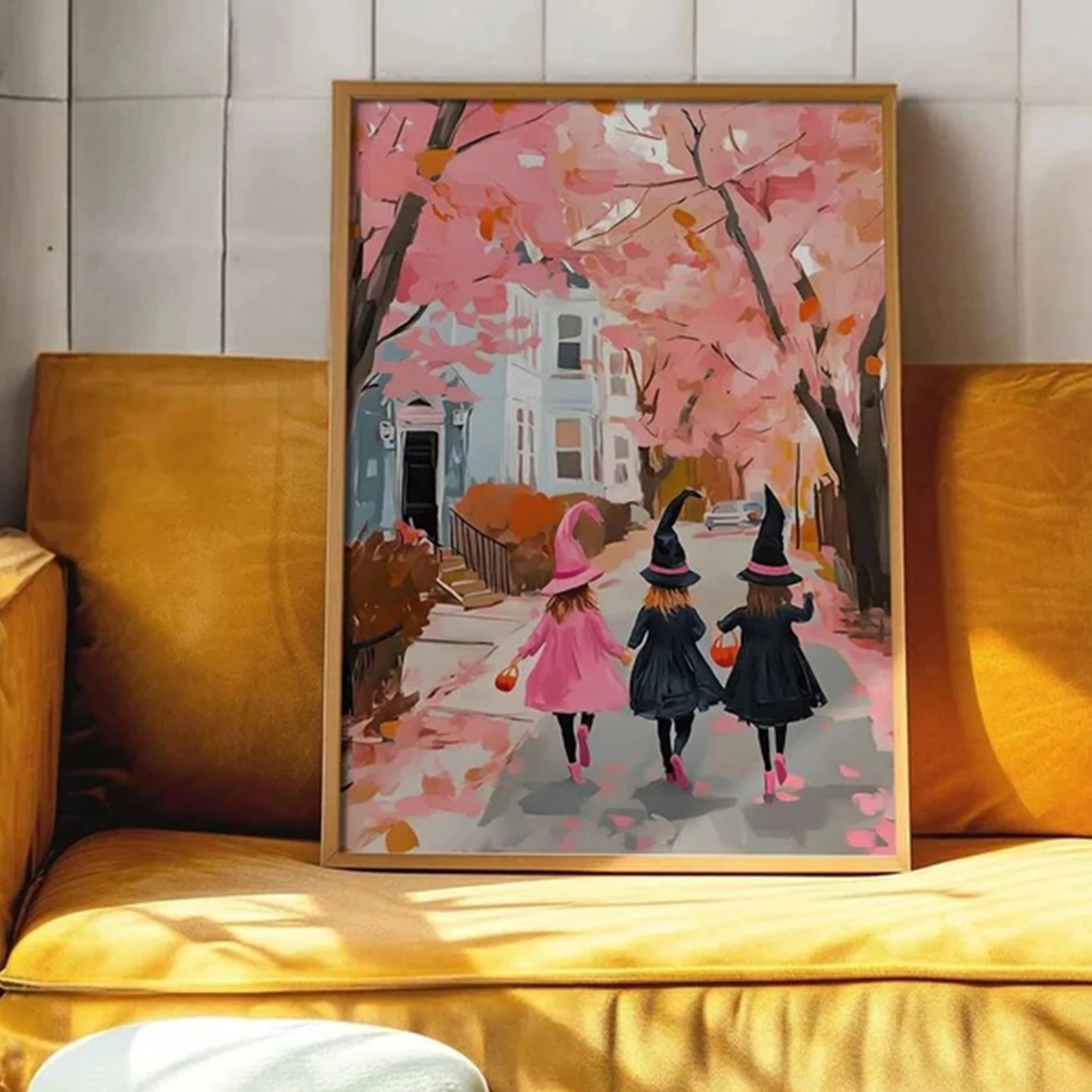 Modern Pink Kids Halloween Witch Wall Art Print Canvas Painting Poster Picture For Living Room,Bedroom Home Decor view 2