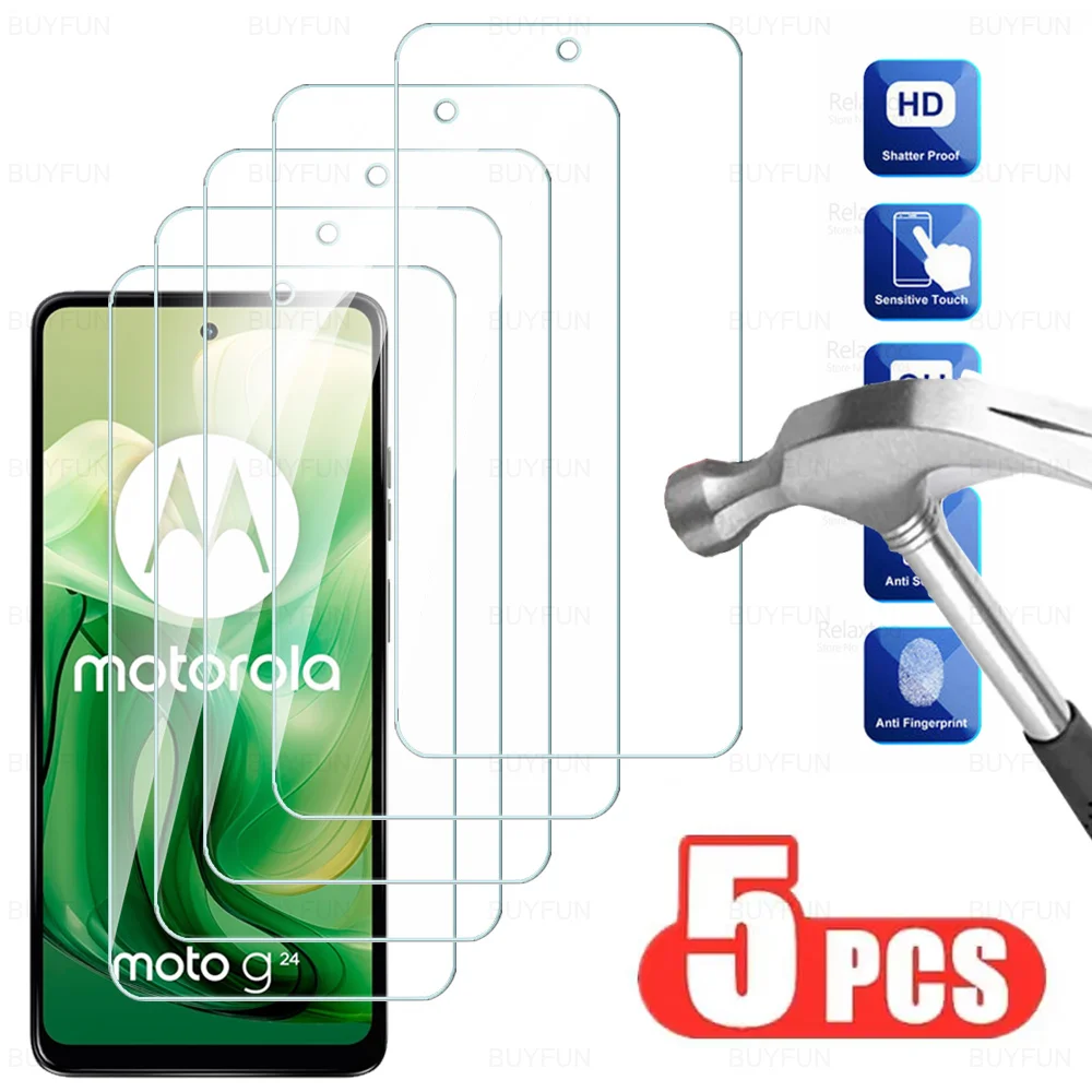 5Pc Premium Glass For Motorola Moto G24 Power G04 G04s G14 4G G34 G54 G84 5G Tempered Glass Full Cover Screen Protector HD Film